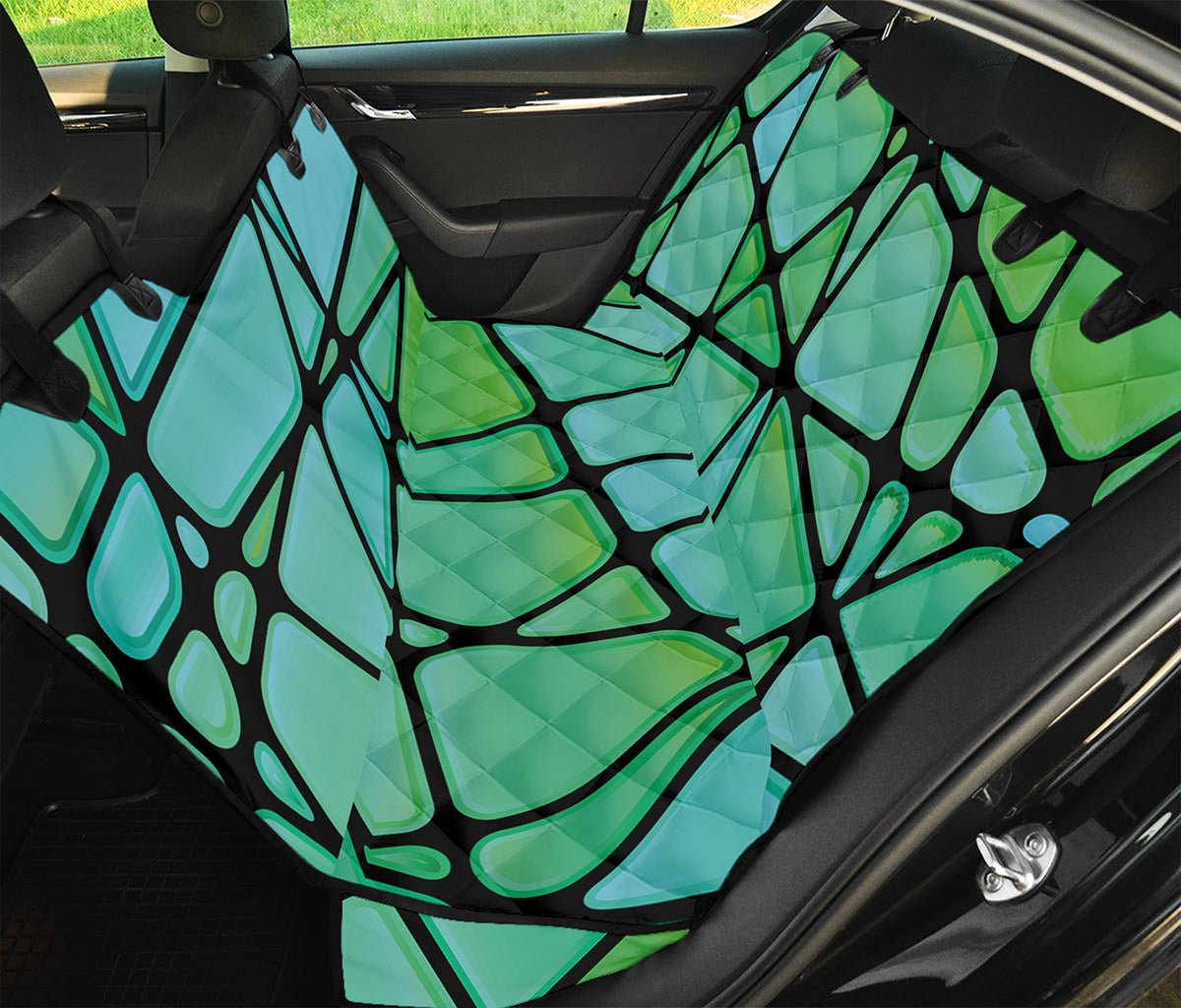 Teal Stained Glass Mosaic Print Pet Car Back Seat Cover