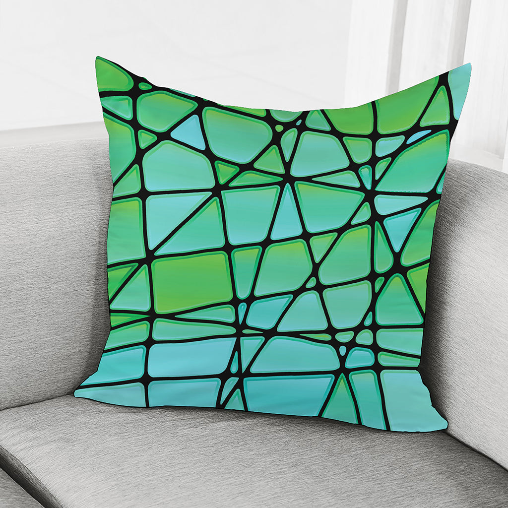 Teal Stained Glass Mosaic Print Pillow Cover