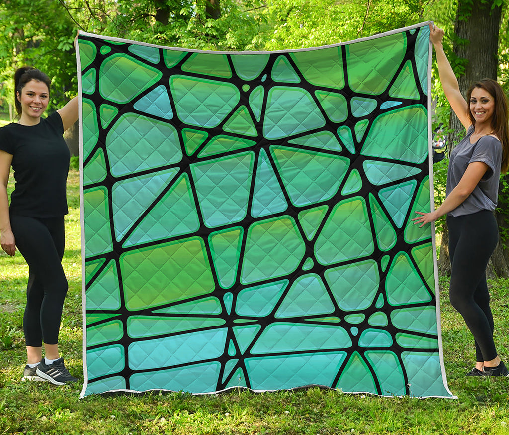 Teal Stained Glass Mosaic Print Quilt
