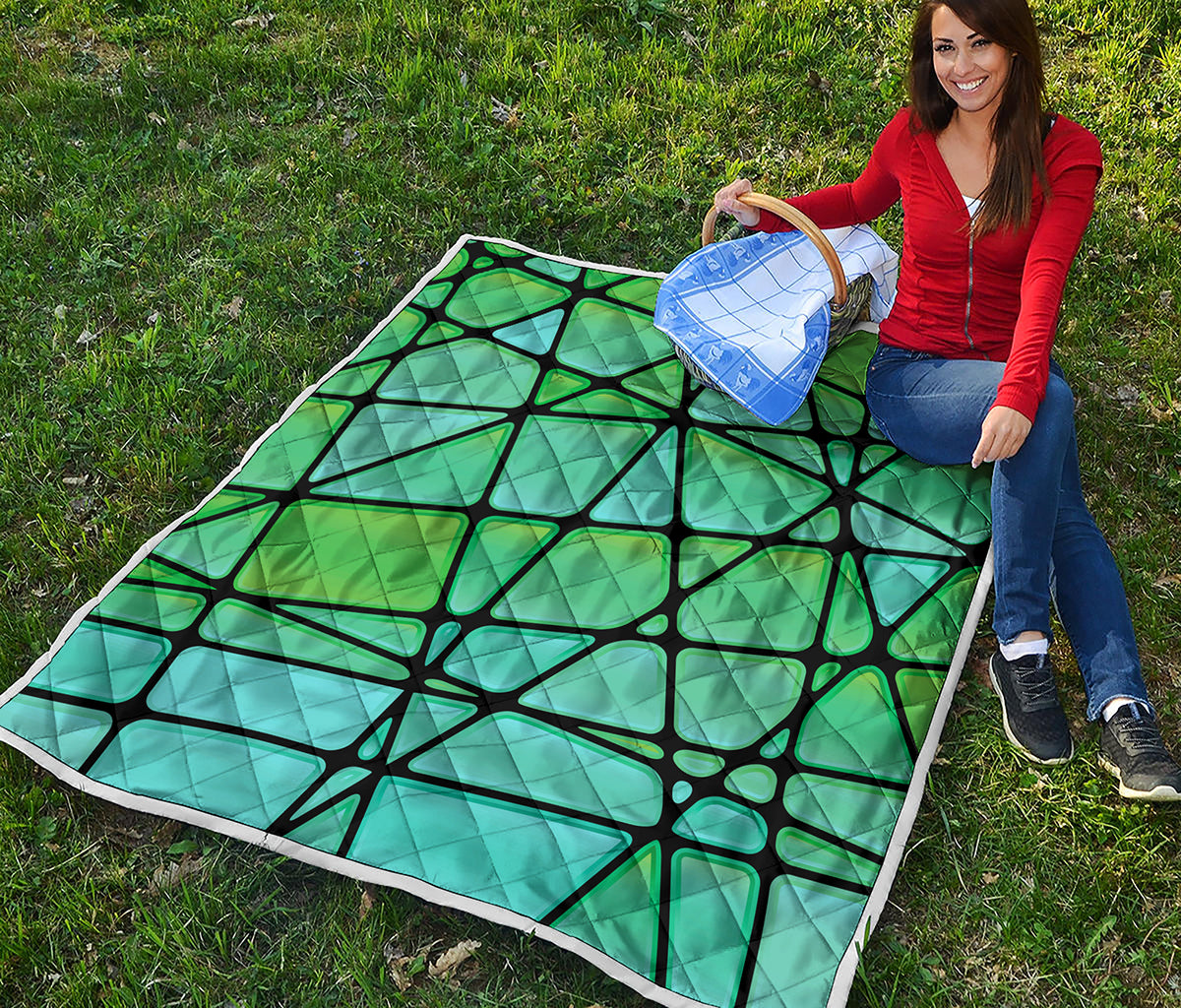 Teal Stained Glass Mosaic Print Quilt