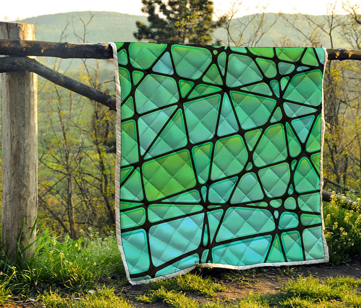 Teal Stained Glass Mosaic Print Quilt