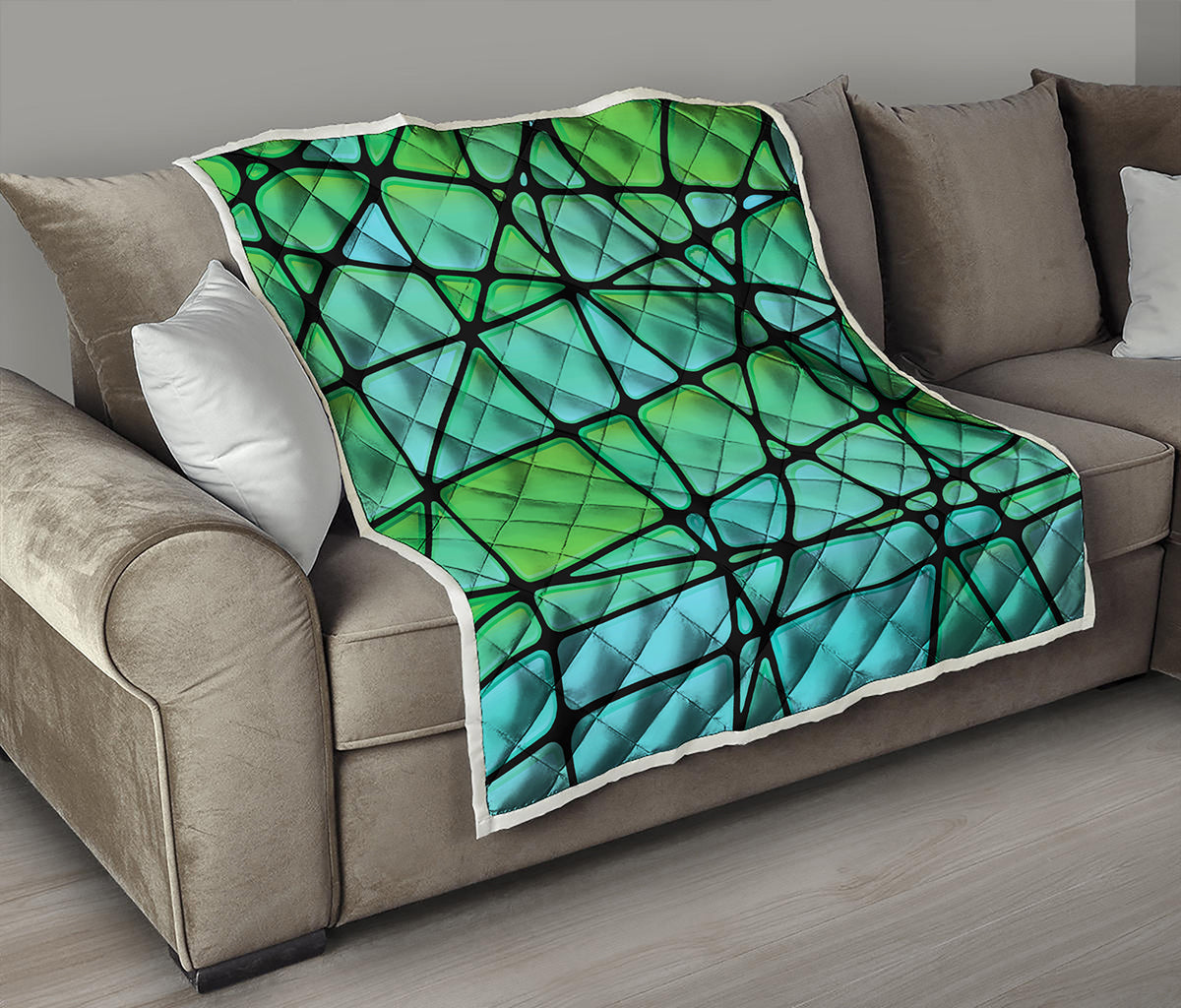 Teal Stained Glass Mosaic Print Quilt