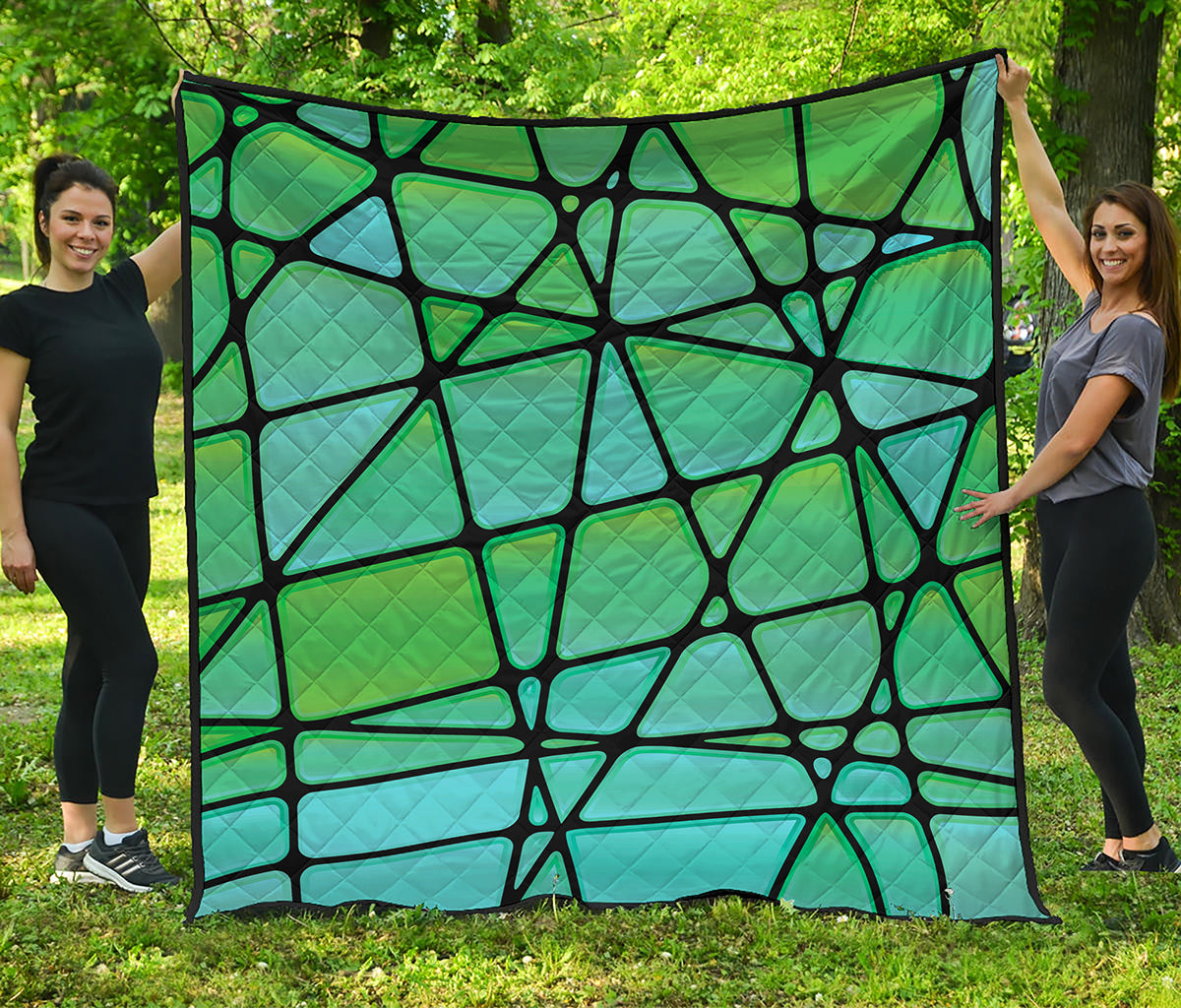 Teal Stained Glass Mosaic Print Quilt