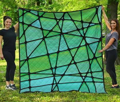 Teal Stained Glass Mosaic Print Quilt