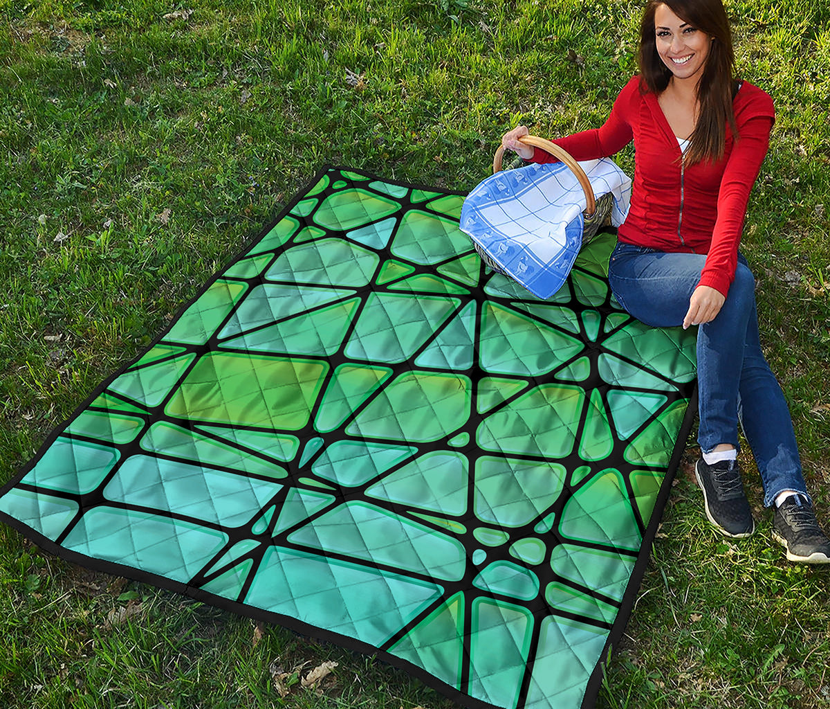 Teal Stained Glass Mosaic Print Quilt