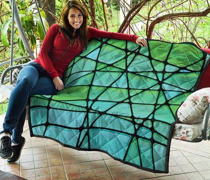 Teal Stained Glass Mosaic Print Quilt