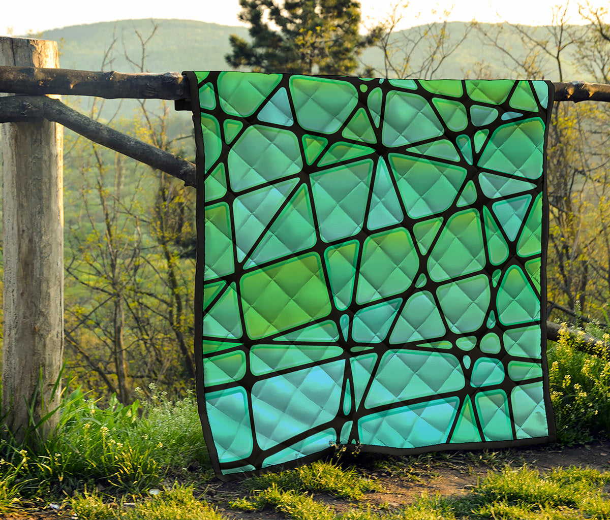 Teal Stained Glass Mosaic Print Quilt