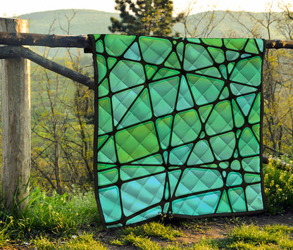 Teal Stained Glass Mosaic Print Quilt