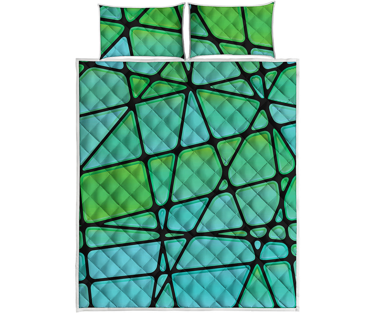 Teal Stained Glass Mosaic Print Quilt Bed Set