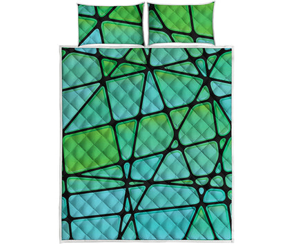 Teal Stained Glass Mosaic Print Quilt Bed Set