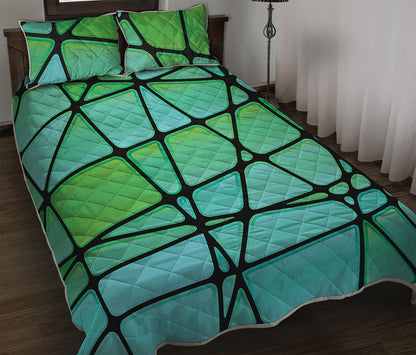 Teal Stained Glass Mosaic Print Quilt Bed Set
