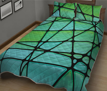 Teal Stained Glass Mosaic Print Quilt Bed Set