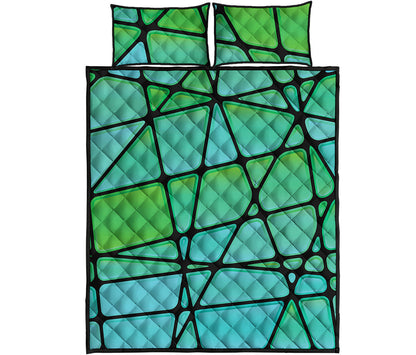 Teal Stained Glass Mosaic Print Quilt Bed Set