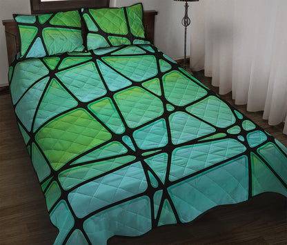 Teal Stained Glass Mosaic Print Quilt Bed Set