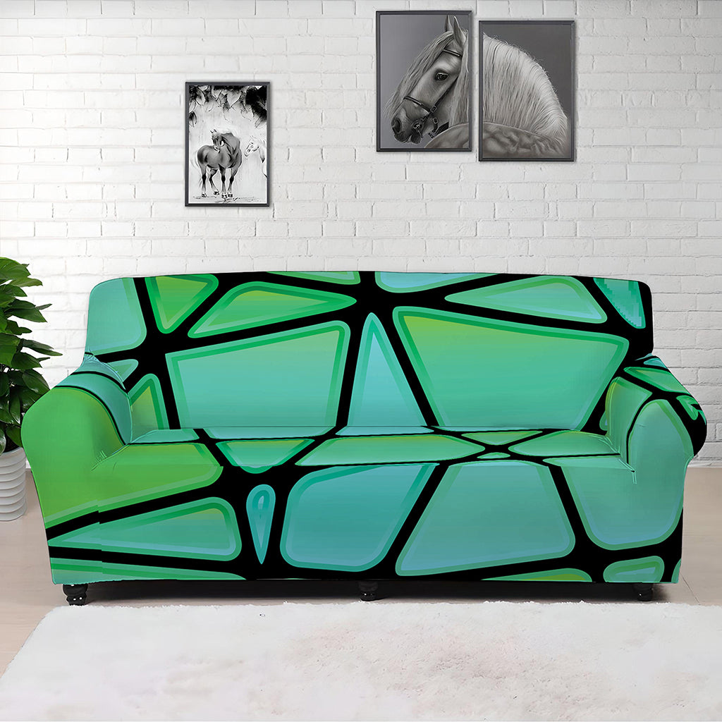 Teal Stained Glass Mosaic Print Sofa Cover