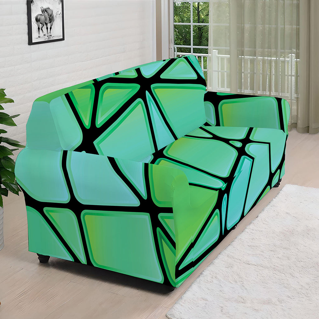 Teal Stained Glass Mosaic Print Sofa Cover