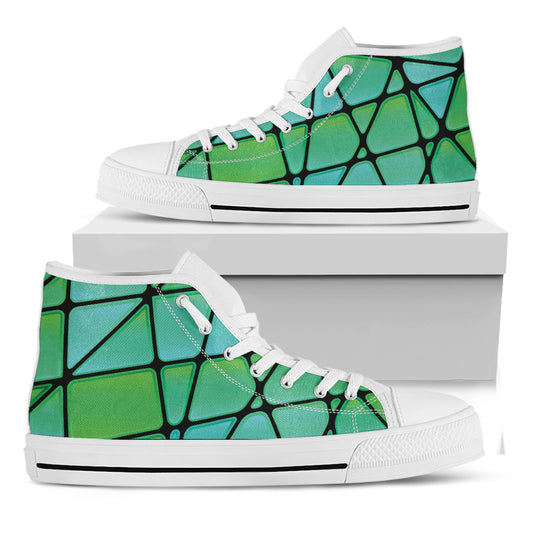 Teal Stained Glass Mosaic Print White High Top Shoes