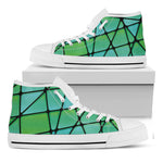 Teal Stained Glass Mosaic Print White High Top Shoes
