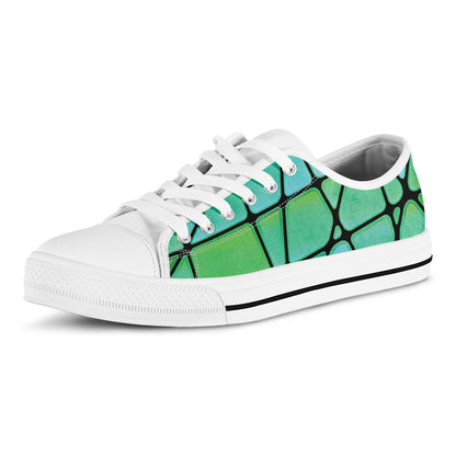 Teal Stained Glass Mosaic Print White Low Top Shoes