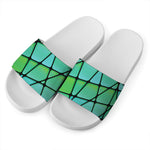 Teal Stained Glass Mosaic Print White Slide Sandals