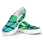 Teal Stained Glass Mosaic Print White Slip On Shoes