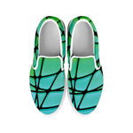 Teal Stained Glass Mosaic Print White Slip On Shoes