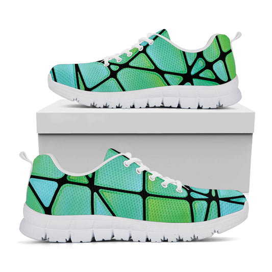 Teal Stained Glass Mosaic Print White Sneakers