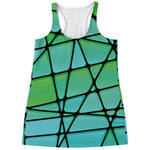 Teal Stained Glass Mosaic Print Women's Racerback Tank Top