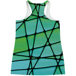 Teal Stained Glass Mosaic Print Women's Racerback Tank Top
