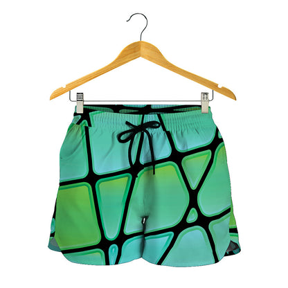Teal Stained Glass Mosaic Print Women's Shorts