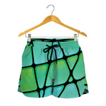 Teal Stained Glass Mosaic Print Women's Shorts