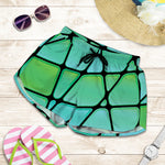 Teal Stained Glass Mosaic Print Women's Shorts