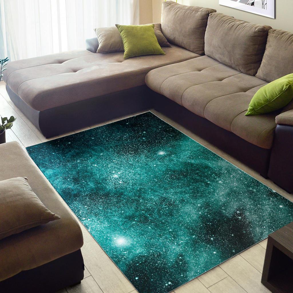 Teal Stardust Galaxy Space Print Area Rug GearFrost