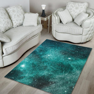 Teal Stardust Galaxy Space Print Area Rug GearFrost