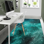 Teal Stardust Galaxy Space Print Area Rug GearFrost