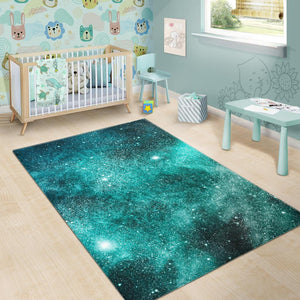 Teal Stardust Galaxy Space Print Area Rug GearFrost