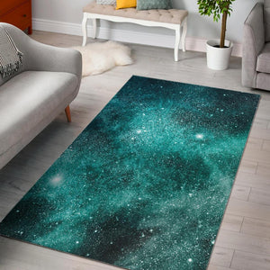 Teal Stardust Galaxy Space Print Area Rug GearFrost