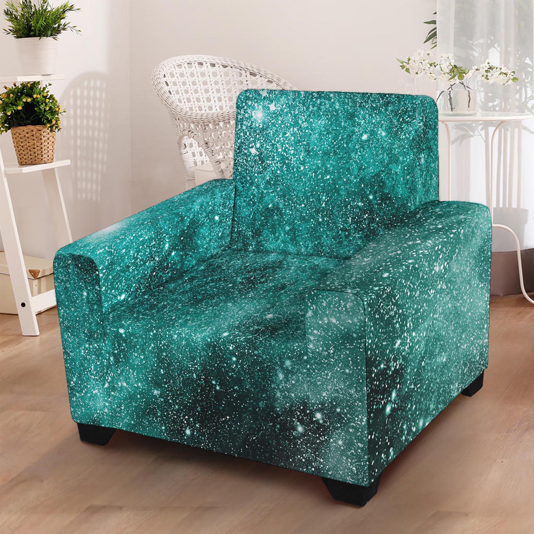 Teal Stardust Galaxy Space Print Armchair Slipcover