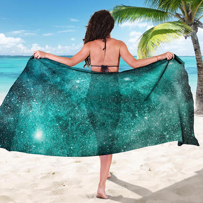Teal Stardust Galaxy Space Print Beach Sarong Wrap