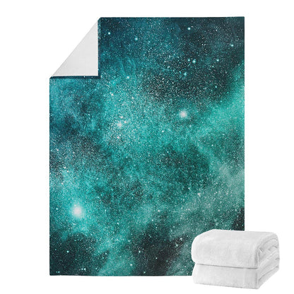 Teal Stardust Galaxy Space Print Blanket