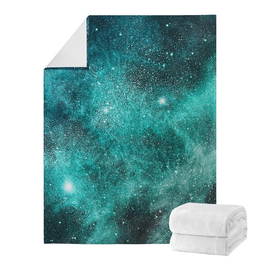 Teal Stardust Galaxy Space Print Blanket