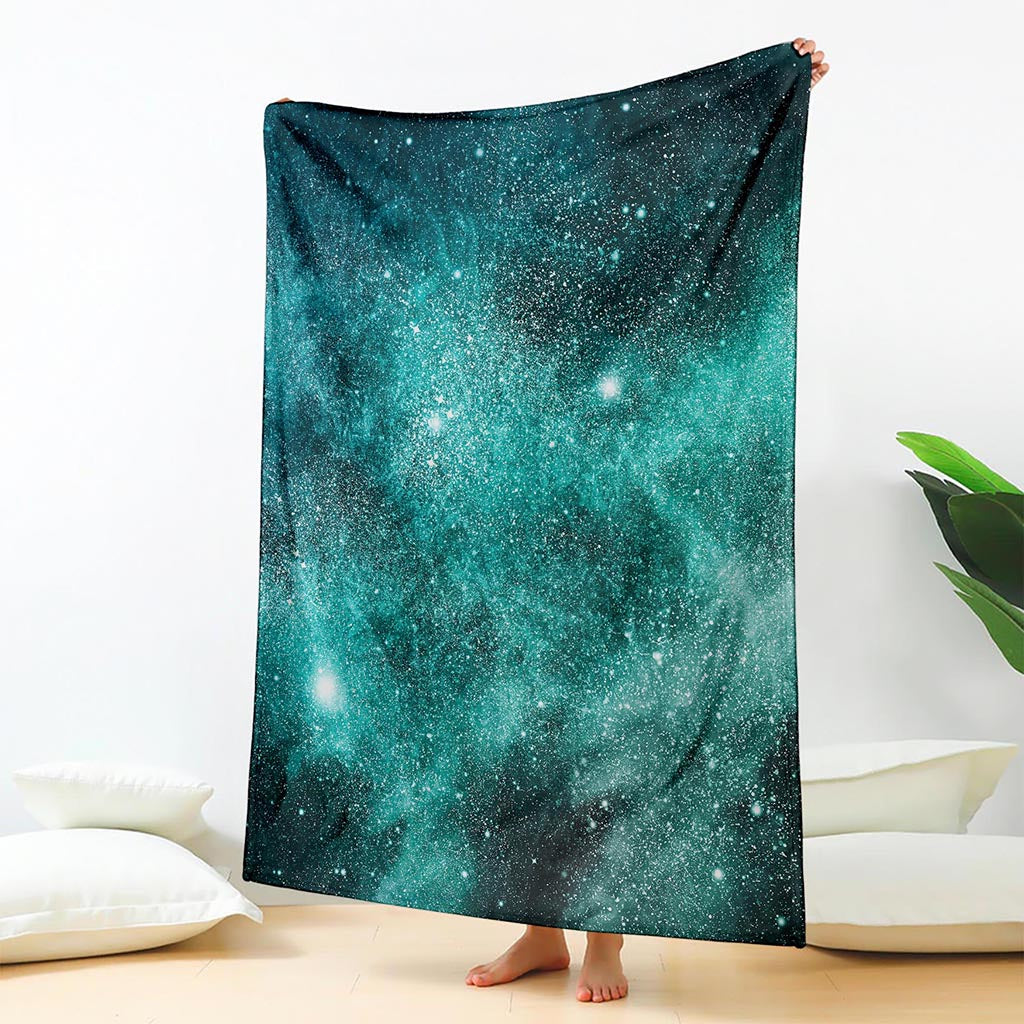 Teal Stardust Galaxy Space Print Blanket