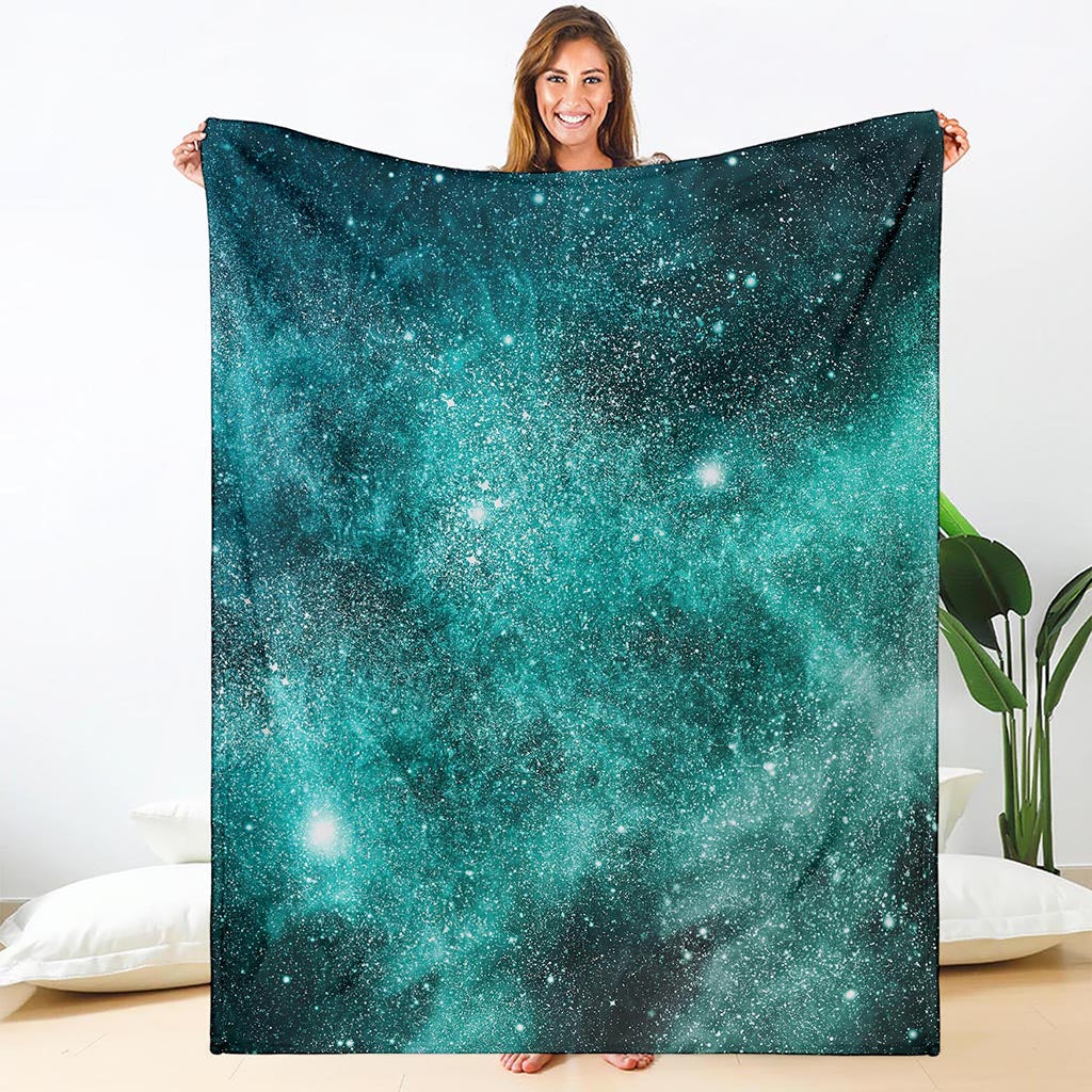 Teal Stardust Galaxy Space Print Blanket