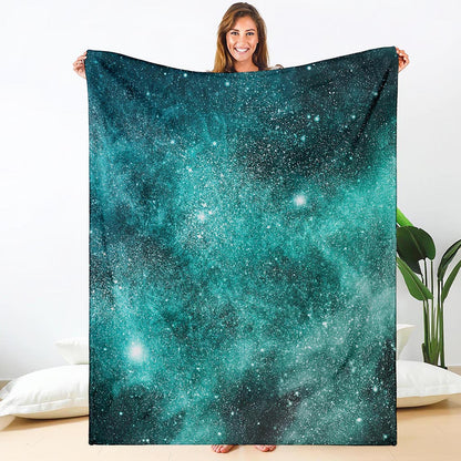 Teal Stardust Galaxy Space Print Blanket