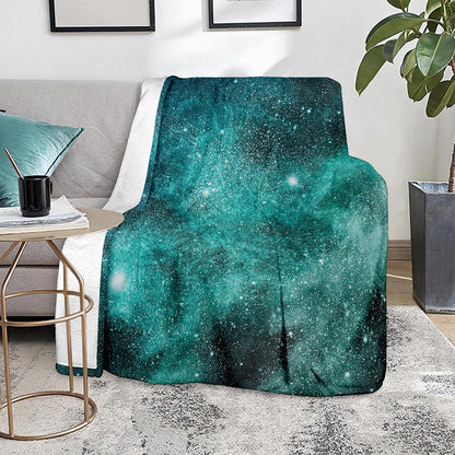 Teal Stardust Galaxy Space Print Blanket