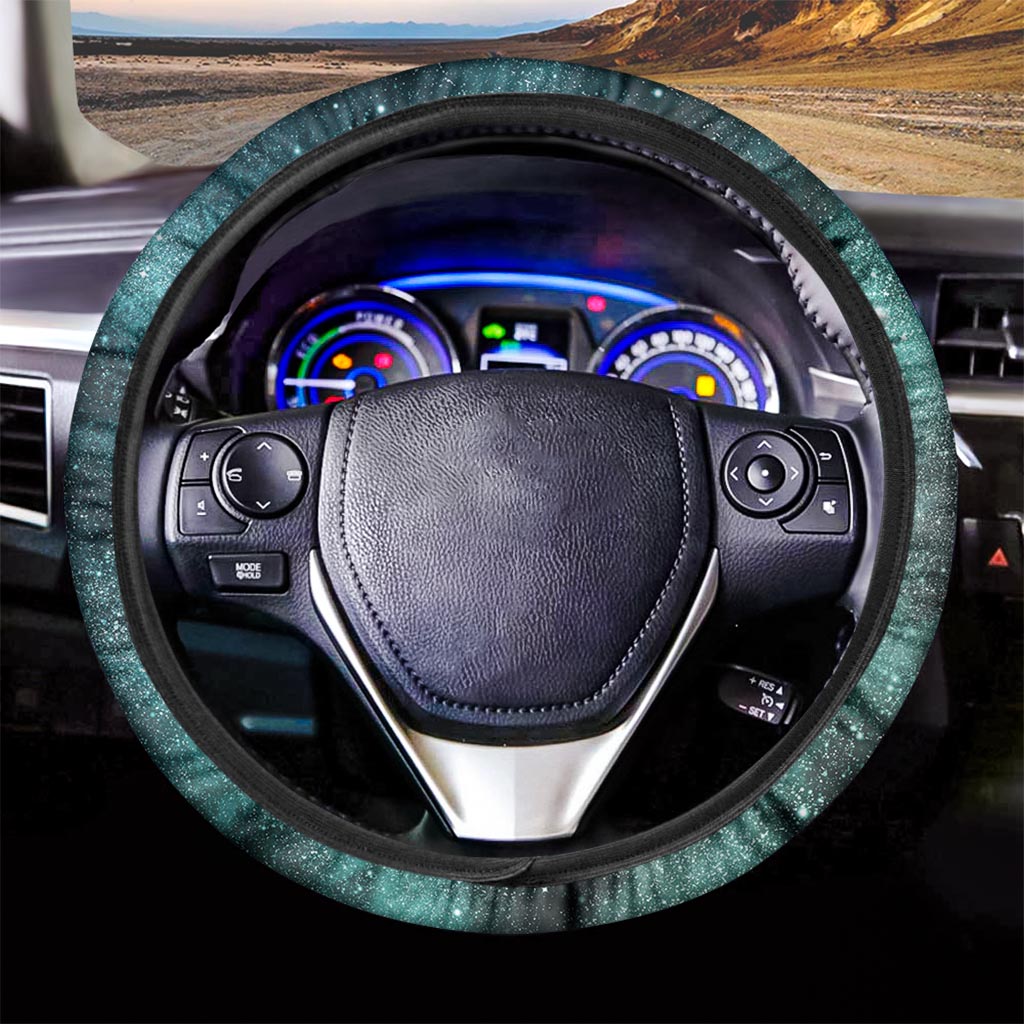 Teal Stardust Galaxy Space Print Car Steering Wheel Cover