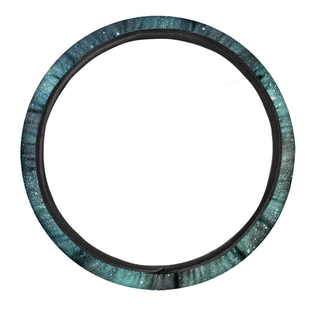 Teal Stardust Galaxy Space Print Car Steering Wheel Cover