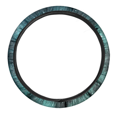 Teal Stardust Galaxy Space Print Car Steering Wheel Cover