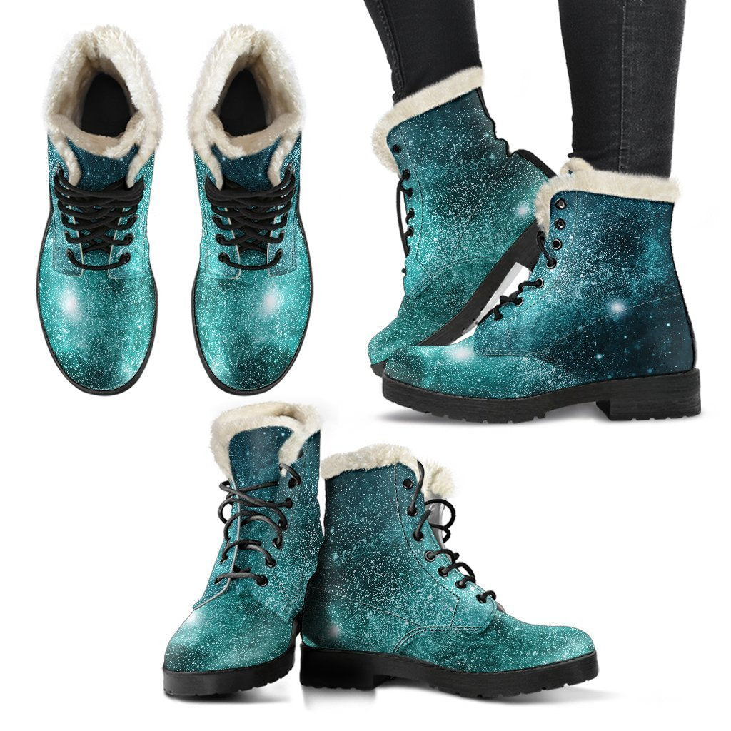 Teal Stardust Galaxy Space Print Comfy Boots GearFrost