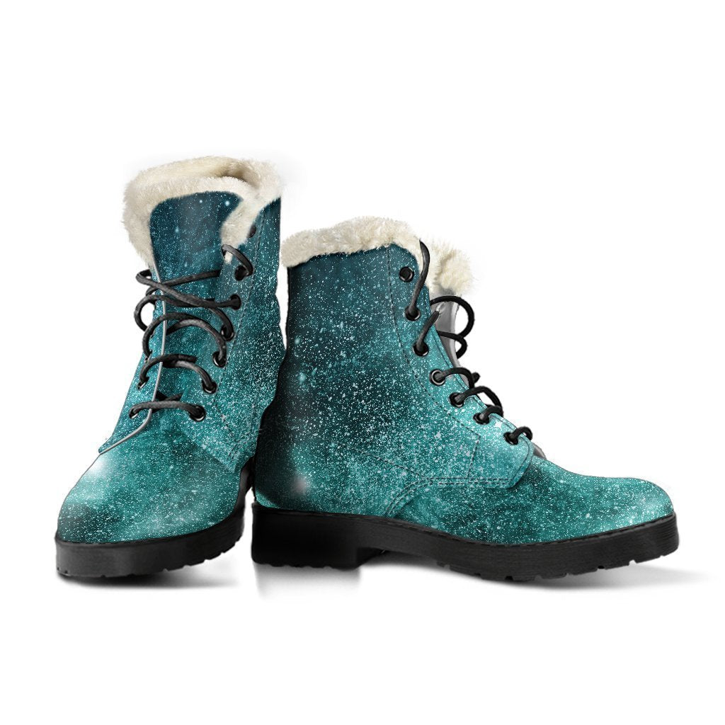 Teal Stardust Galaxy Space Print Comfy Boots GearFrost